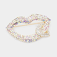 Rhinestone Lip Heart Pin Brooch