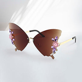 Floral Pearl Stone Embellished Tinted Butterfly