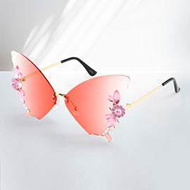 Floral Pearl Stone Embellished Tinted Butterfly